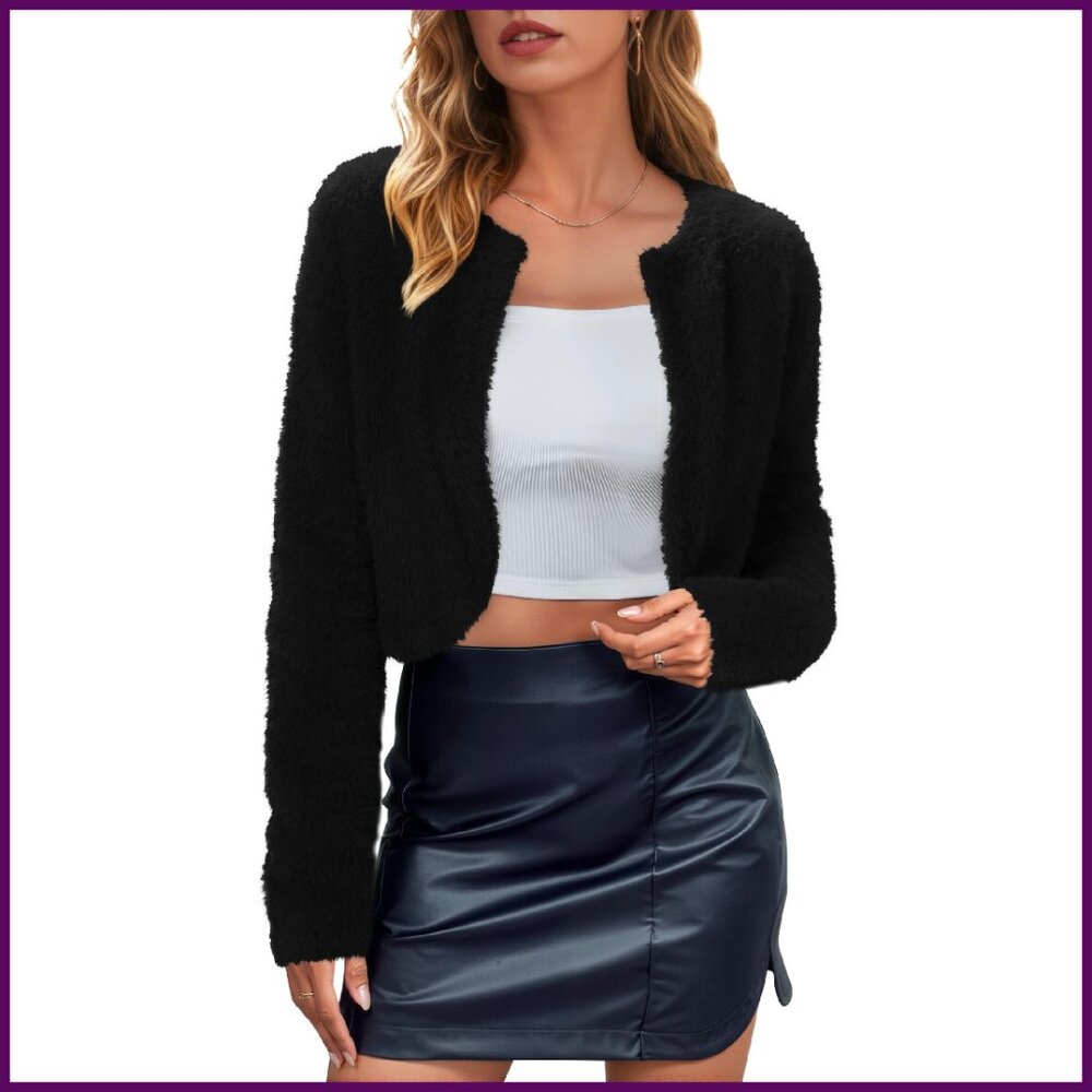 Faux Fur Cropped Jacket Wool Blend Lightweight Warm Y2K Style